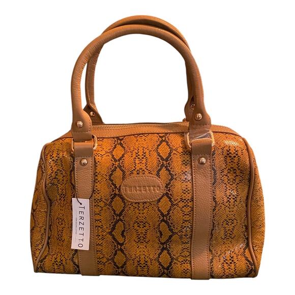 Terzetto Handbags - Terzetto Leather Satchel Bag Purse Brown Embossed Snakeskin Animal Print NWT